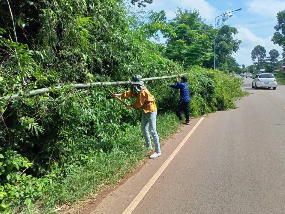 เจ้าหน้าที่ป้องกันภัยและบรรเทาสาธารณภัย ออกตัดต้นไม้ กิ่งไม้ ที่ขีดขวาง ตามถนนเส้นกกส้มโฮง 